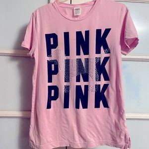 Pink Logo Tee with Rhinestone Dog XS